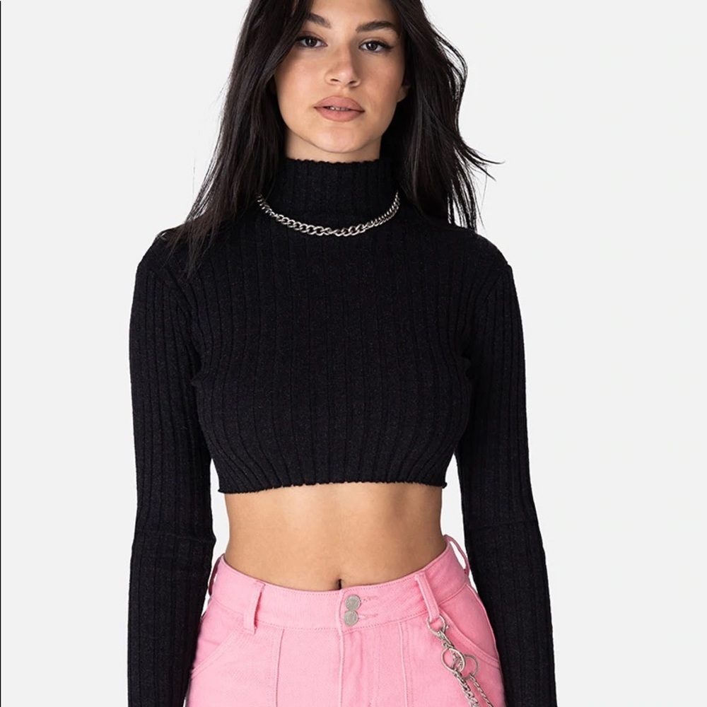Cropped knit mock neck longsleeve turtleneck